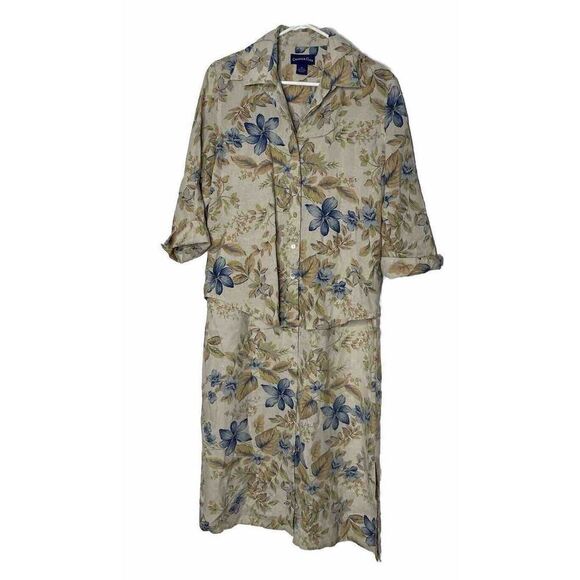 Charter Club Size 12 Maxi Linen Dress Shirt Set Floral Button Front Sleeveless - Picture 1 of 7